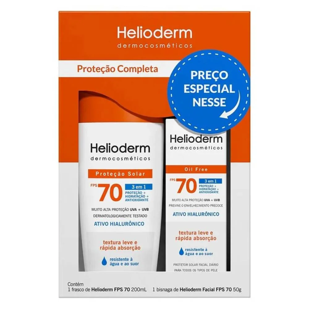 Kit Helioderm Protetor Solar Corporal Fps70 200ml + Protetor Solar Facial 50g