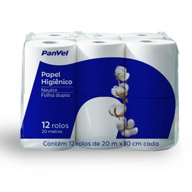 PAPEL HIGIÊNICO PANVEL FOLHA DUPLA 12 ROLOS 20M CADA