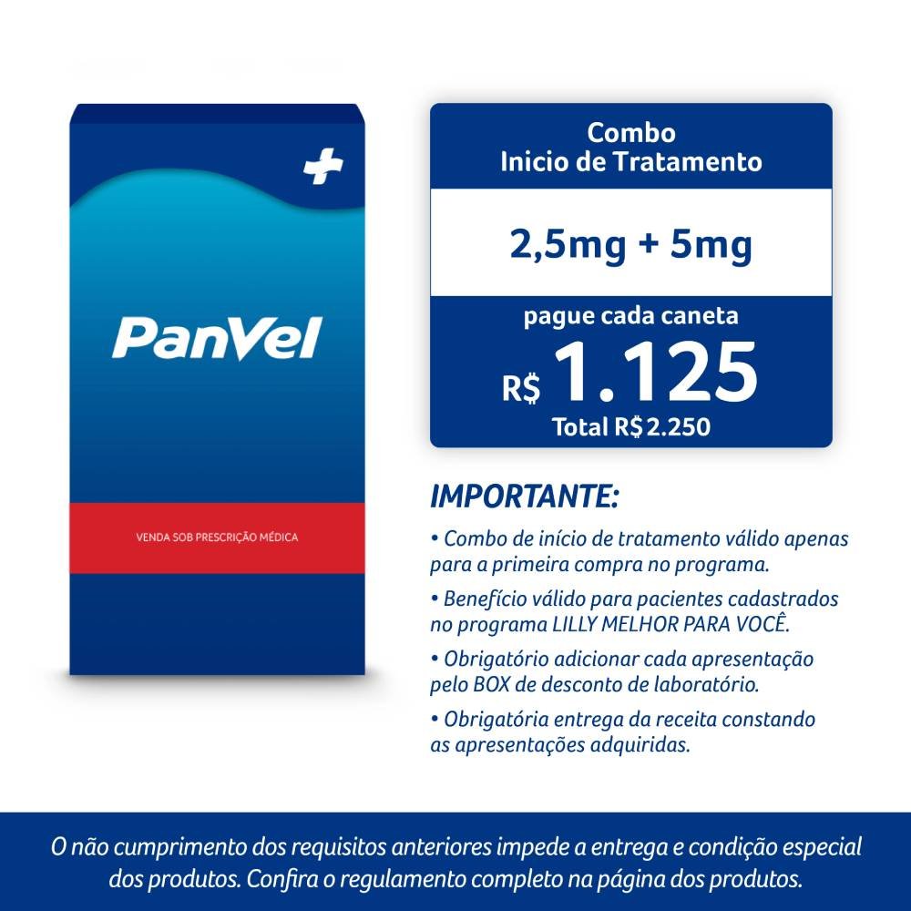 Mounjaro 2,5mg Tirzepatida 0,5ml 4 Canetas Injetáveis Geladeira