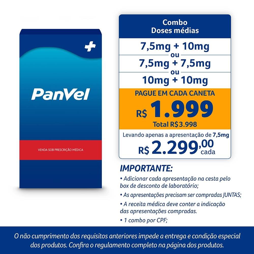 Mounjaro 7,5mg Tirzepatida 0,5ml 4 Canetas Injetáveis Geladeira