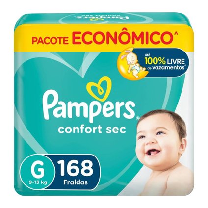 FRALDA PAMPERS CONFORT SEC ULTRA G COM 168 UNIDADES