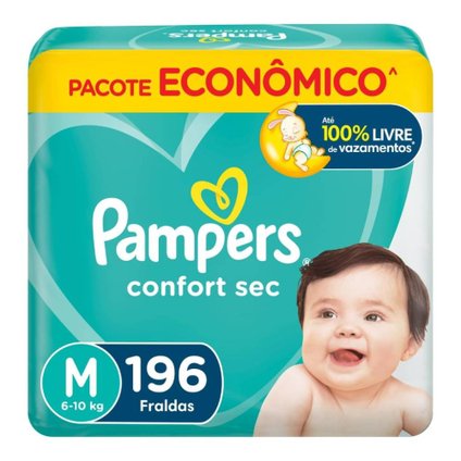 FRALDA PAMPERS CONFORT SEC ULTRA M COM 196 UNIDADES