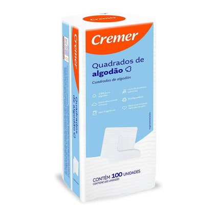 ALGODÃO QUADRADO CREMER 100 UNIDADES