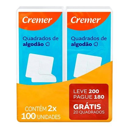ALGODÃO QUADRADO CREMER 200 UNIDADES