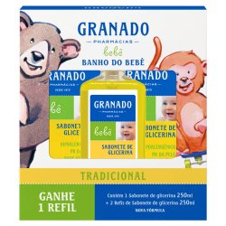 Kit Granado Bebê Lavanda Glicerina Sabonete Infantil 250ml + 2 Refis 250ml