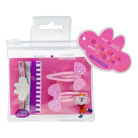 KIT DE ACESSÓRIOS PARA CABELO TIC TAC E ELÁSTICOS PANVEL LILICA RIPILICA 6 UNIDADES