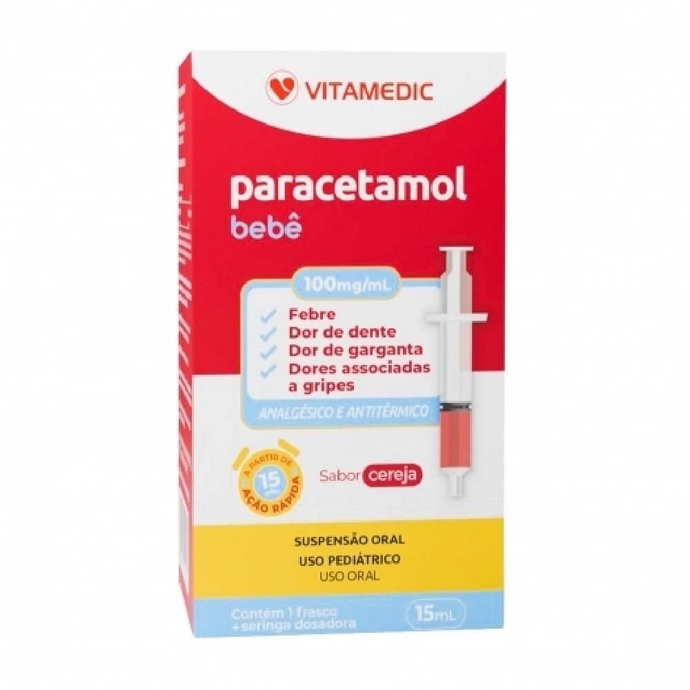 Paracetamol Bebê 100mg/ml Gotas 15ml Vitamedic Sabor Cereja Genérico