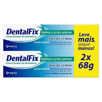 KIT DENTALFIX CREME FIXADOR DE DENTADURAS SABOR MENTA 2 UNIDADES 68G CADA