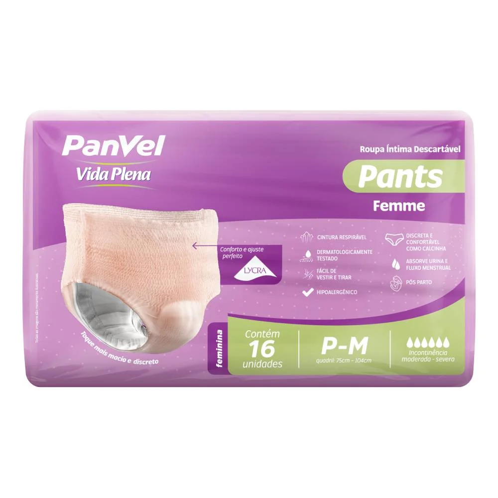 Roupa Íntima Descartável Panvel Vida Plena Pants Femme P/m 16 Unidades