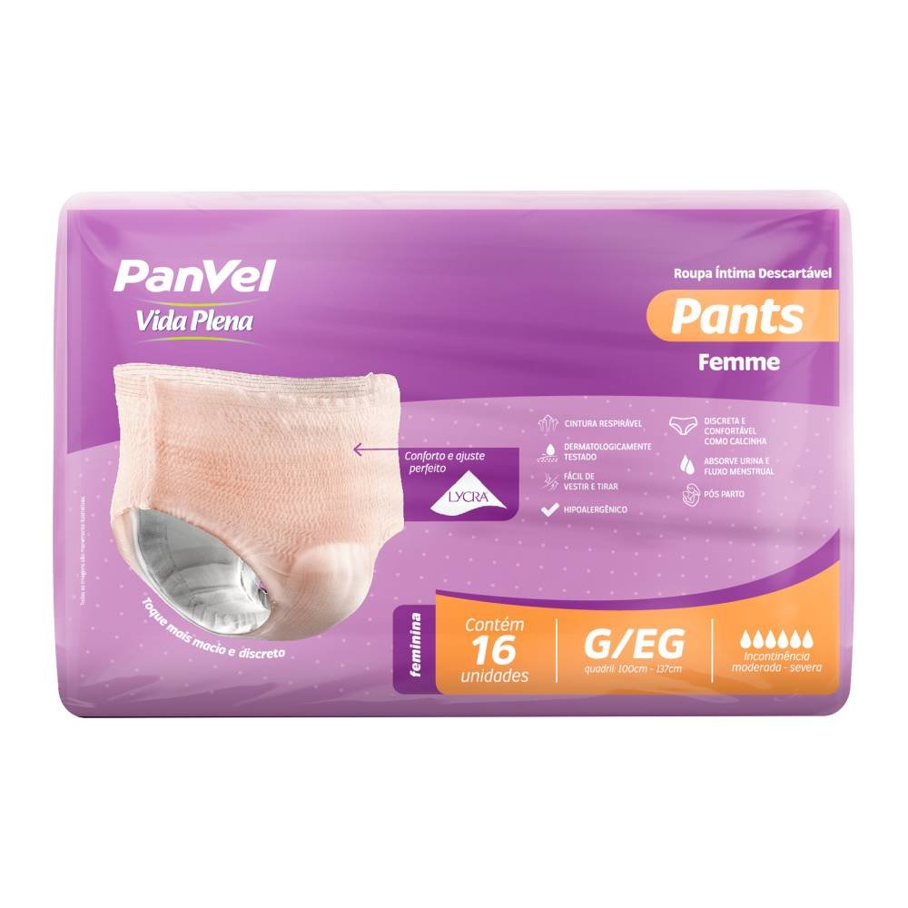 Roupa Íntima Descartável Panvel Vida Plena Pants Femme G/eg 16 Unidades