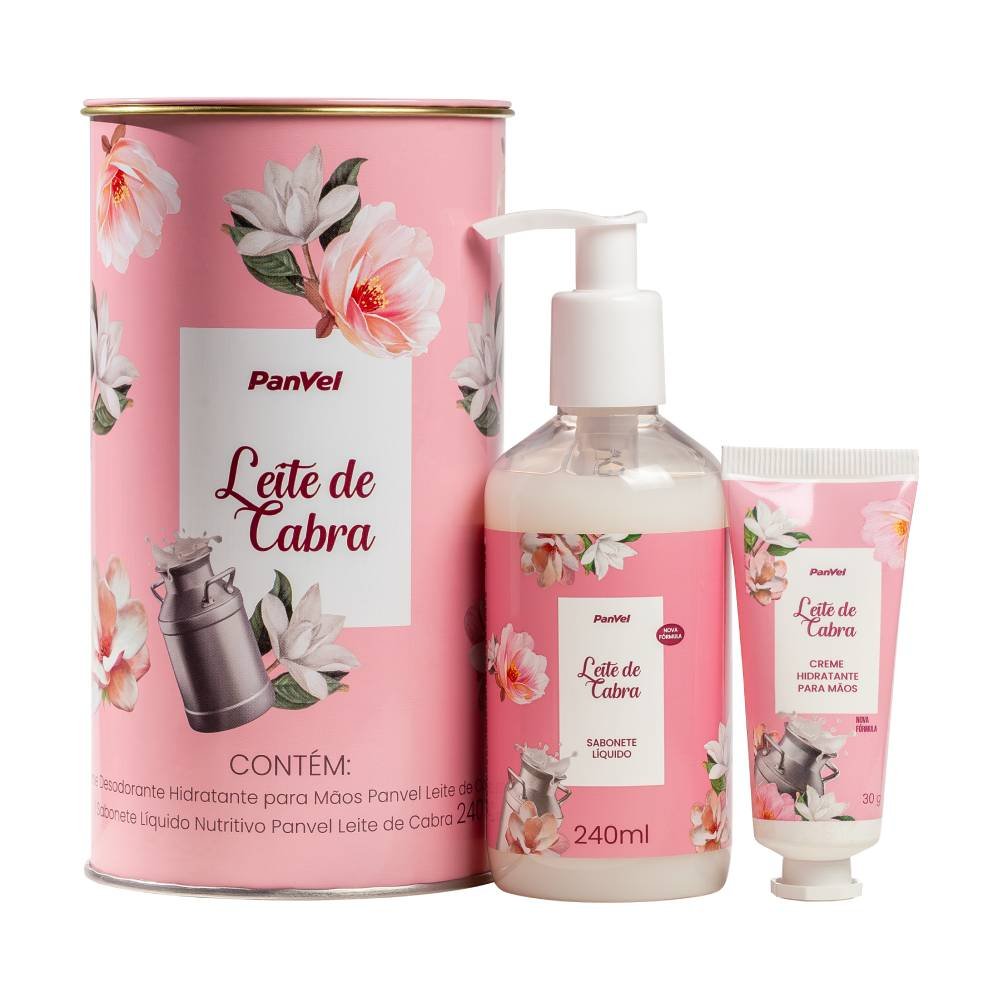 Kit Creme De Mãos Panvel Lata Leite De Cabra 30g + Sabonete Líquido 240ml - Presente De Natal