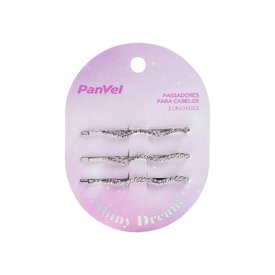 KIT 3 PASSADORES DE METAL DE CABELO PANVEL SHINY DREAM STRASS PRATA