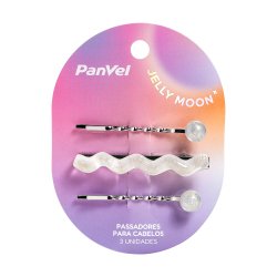 Kit 3 Passadores Para Cabelo De Metal Prata Com Detalhe Resinado Jelly Moon Panvel
