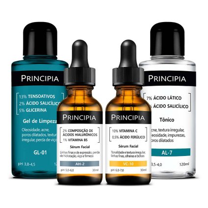 KIT PRINCIPIA ESSENCIAL AVANÇADO GEL FACIAL GL01 120ML+ SÉRUM AH2 30ML+ SÉRUM VC10 + TÔNICO 120ML