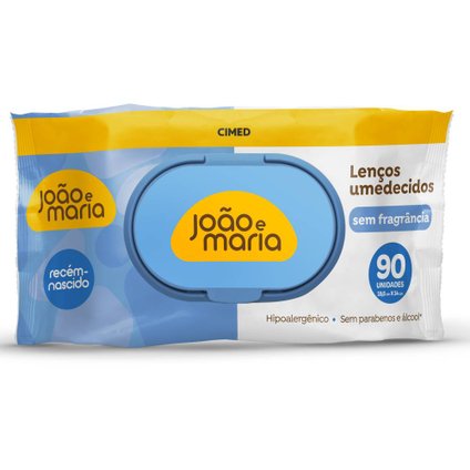 LENÇOS UMEDECIDOS PARA RECÉM-NASCIDO JOÃO E MARIA SEM FRAGRÂNCIA 90 UNIDADES