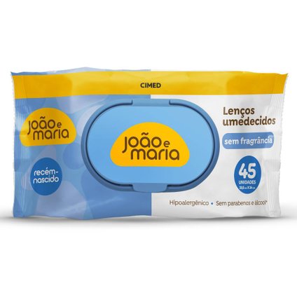 LENÇOS UMEDECIDOS PARA RECÉM-NASCIDO JOÃO E MARIA SEM FRAGRÂNCIA 45 UNIDADES