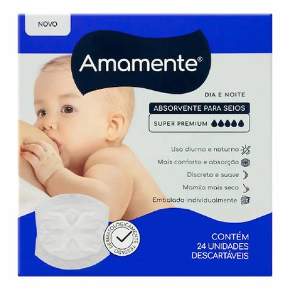 ABSORVENTE PARA SEIOS AMAMENTE SUPER PREMIUM DIA E NOITE 24 UNIDADES