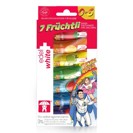 CREME DENTAL INFANTIL EDEL WHITE FRUCHTLI 7 UNIDADES COM 9,4ML CADA