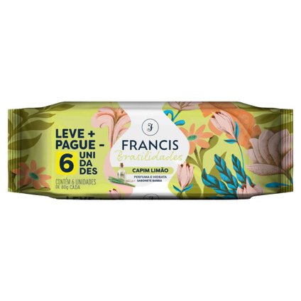 KIT  SABONETE EM BARRA FRANCIS BRASILIDADES CAPIM-LIMÃO 6 UNIDADES 80G