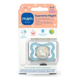 CHUPETA MAM SUPREME NIGHT AZUL 0-6 MESES COM 1 UNIDADE