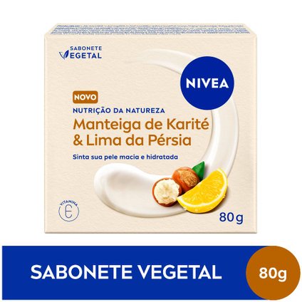 SABONETE CORPORAL EM BARRA VEGETAL NIVEA NUTRIÇÃO DA NATUREZA MANTEIGA DE KARITE LIMA DA PÉRSIA 80G