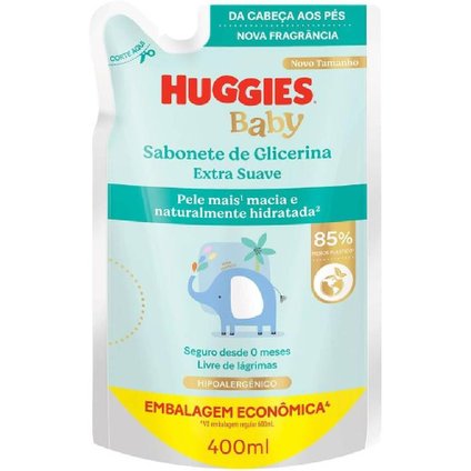 SABONETE LÍQUIDO INFANTIL HUGGIES EXTRA SUAVE REFIL 400ML