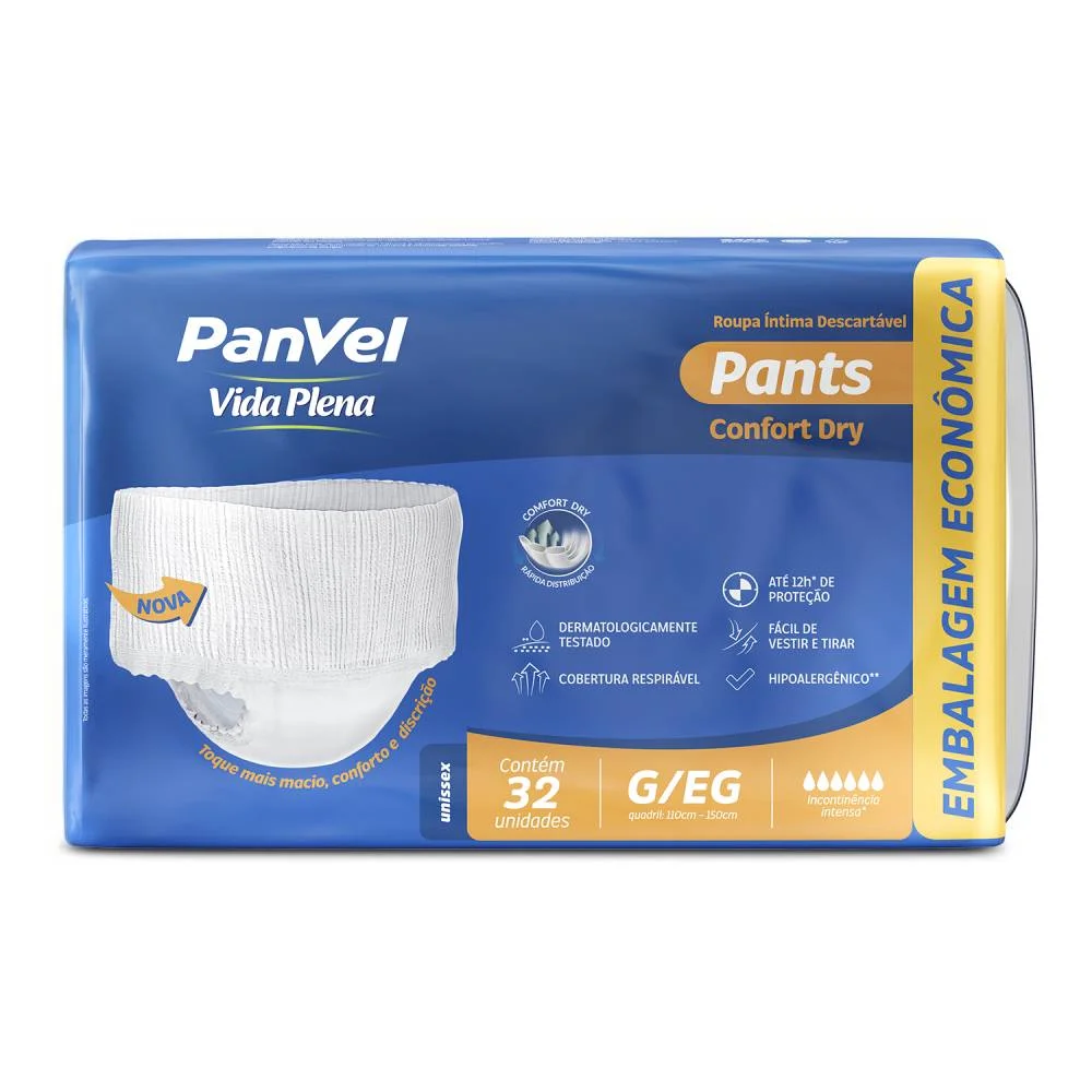 Roupa Íntima Descartável Pants Panvel Vida Plena G/eg 32 Unidades