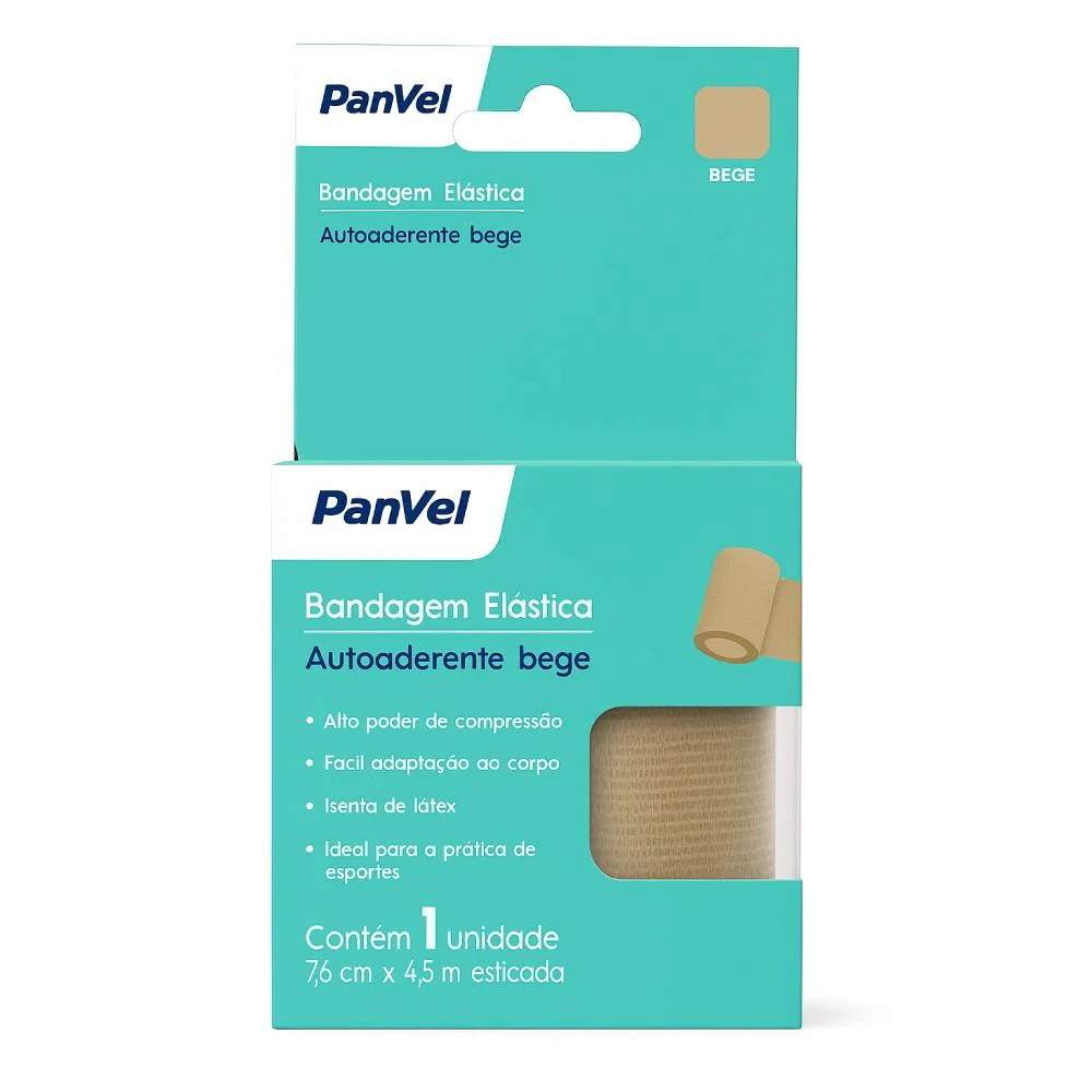 Bandagem Elástica Autoaderente Cor Bege 7,6cmx4,5m Panvel
