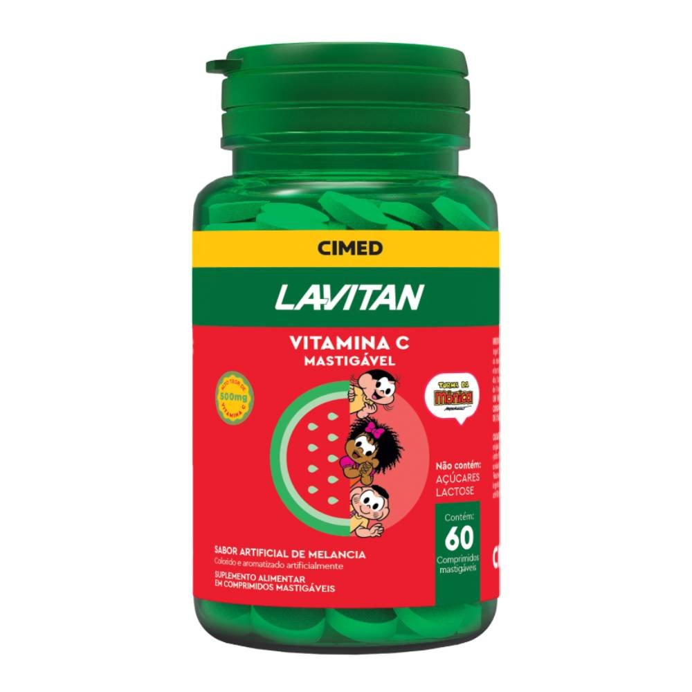 Vitamina C Infantil Lavitan Turma Da Mônica Sabor Melancia 60 Comprimidos Mastigáveis