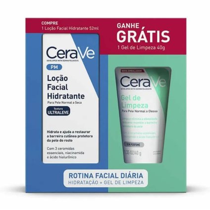 KIT CERAVE LOÇÃO FACIAL HIDRATANTE PELE NORMAL A SECA 52ML + GEL DE LIMPEZA 40G GRÁTIS