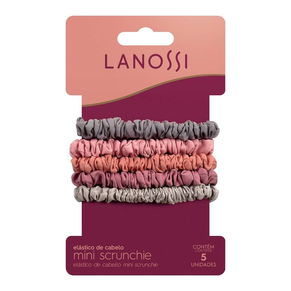 Kit Elásticos De Cabelo Lanossi Mini Scrunchie Rose 5 Unidades