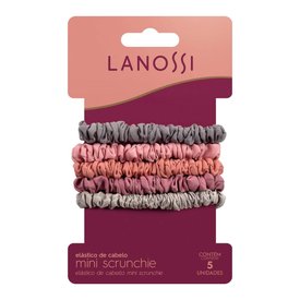KIT ELÁSTICOS DE CABELO LANOSSI MINI SCRUNCHIE ROSE 5 UNIDADES