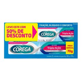 KIT FIXADOR DE PRÓTESE ULTRA COREGA TRIPLA AÇÃO 70G + 20G