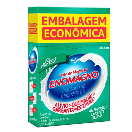 LEITE DE MAGNÉSIA ENOMAGNO HORTELÃ PROMOPACK 12 SACHÊS DE 10ML