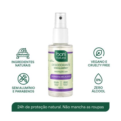 DESODORANTE SPRAY BONI NATURAL MELALEUCA E LAVANDA 120ML