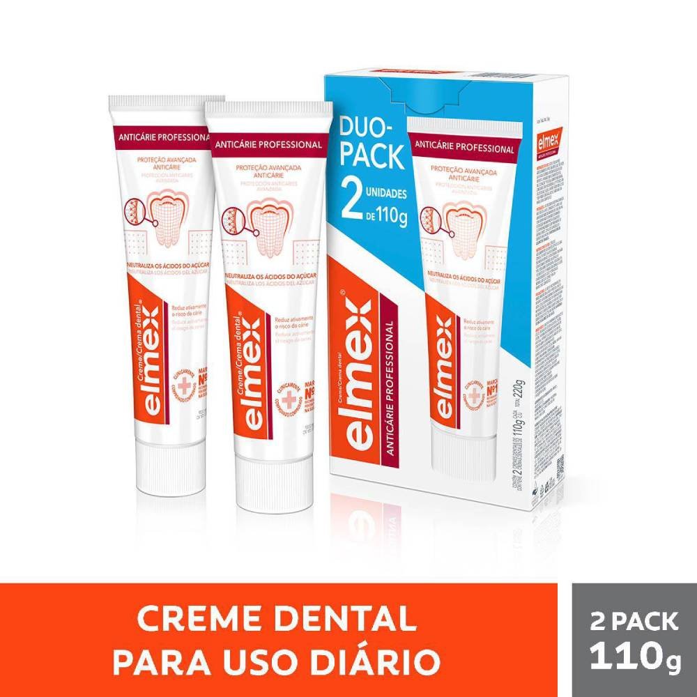 Kit Creme Dental Elmex Anticáries Profissional 2 Unidades 110g