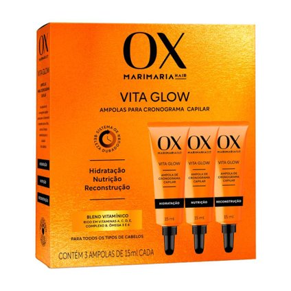 KIT AMPOLAS PARA CRONOGRAMA CAPILAR OX MARI MARIA VITA GLOW 3 UNIDADES DE 15ML CADA