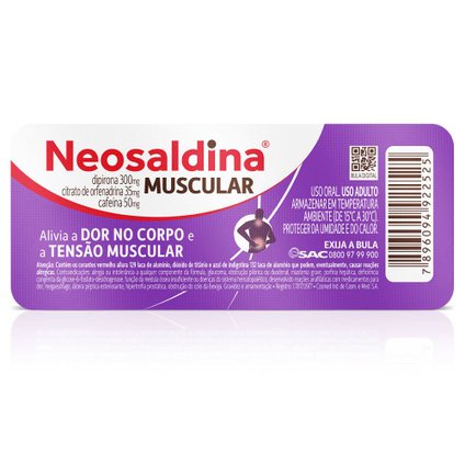 NEOSALDINA MUSCULAR ANALGÉSICO E RELAXANTE MUSCULAR DIPIRONA BLISTER 10 COMPRIMIDOS