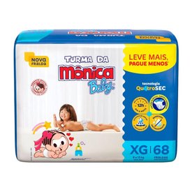 FRALDA TURMA MÔNICA BABY GIGA XG COM 68 UNIDADES