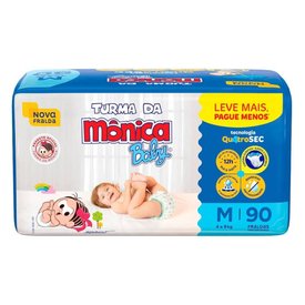 FRALDA TURMA MÔNICA BABY GIGA M COM 90 UNIDADES