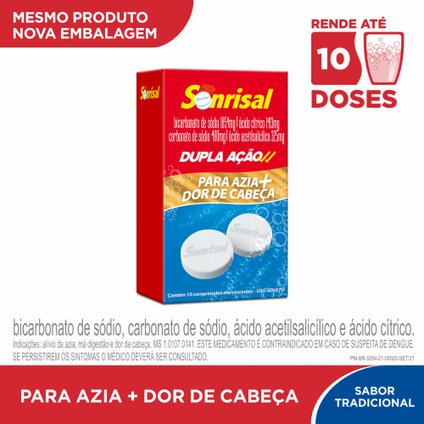 SONRISAL DUPLA  AÇÃO ANTIÁCIDO E ANALGÉSICO PARA ALÍVIO DA AZIA E DOR DE CABEÇA COM 10 PASTILHAS