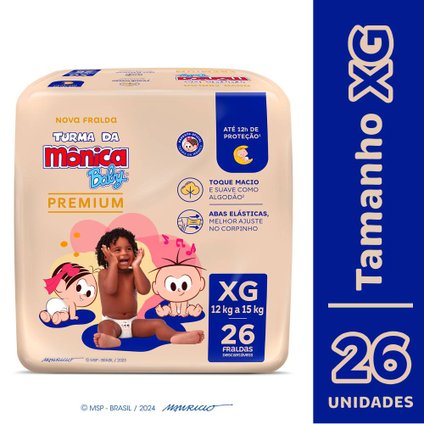 FRALDA TURMA MÔNICA BABY PREMIUM TAMANHO XG COM 26 UNIDADES