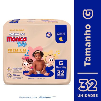 FRALDA TURMA MÔNICA BABY PREMIUM TAMANHO G COM 32 UNIDADES