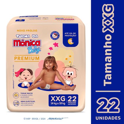 FRALDA TURMA MÔNICA BABY PREMIUM TAMANHO XXG COM 22 UNIDADES