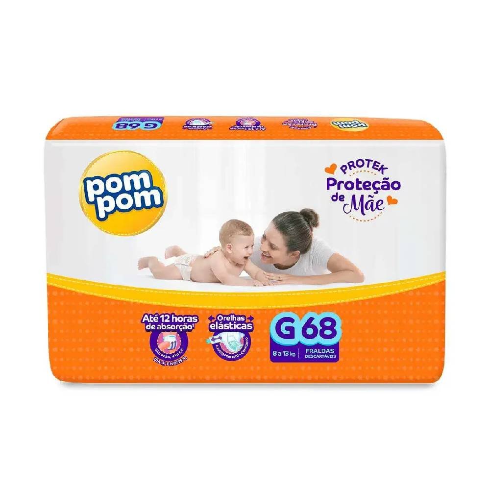 Fralda Pom Pom Protek Proteção De Mãe Hiper G 68 Unidades