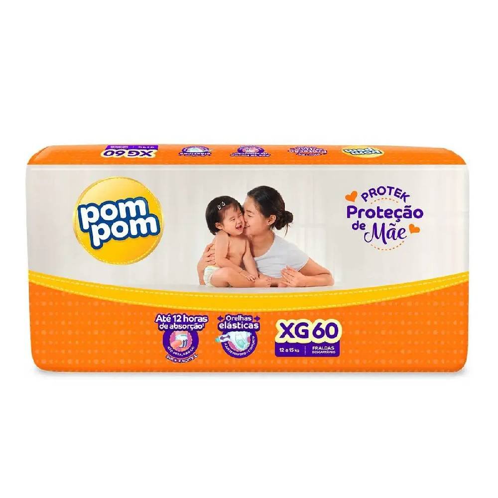Fralda Pom Pom Protek Proteção De Mãe Hiper Xg 60 Unidades
