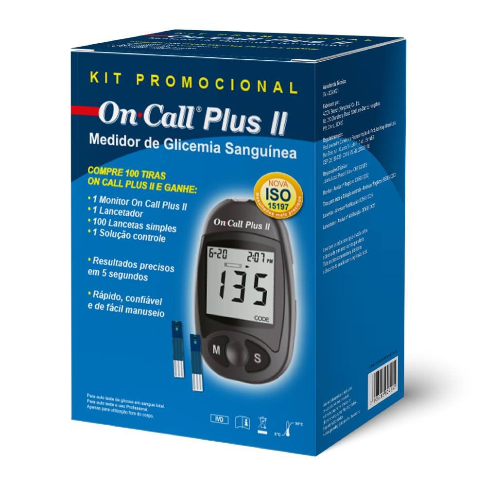 Kit On Call Plus Ii Promocional Com 100 Tiras + 100 Lancetas + 1 Monitor + 1  Lancetador 