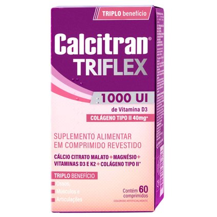 SUPLEMENTO ALIMENTAR CALCITRAN TRIFLEX CÁLCIO COLÁGENO TIPO 2 MAGNÉSIO 60 COMPRIMIDOS