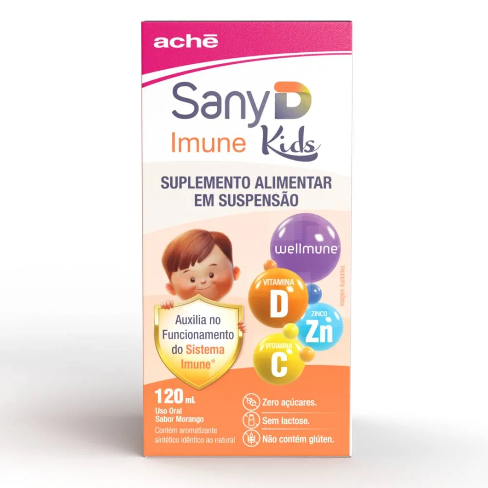 Suplemento Alimentar Em Suspensão Sany D Imune Kids Sabor Morango 120ml