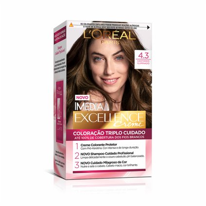 TINTURA PERMANENTE IMÉDIA EXCELLENCE DE L'ORÉAL PARIS 4.3 CASTANHO ILUMINADO